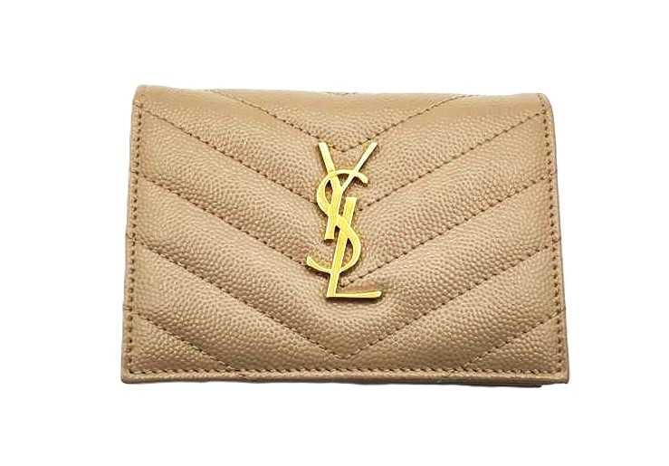 サンローラン買取 Vステッチ YSLロゴ カードケース ベージュ